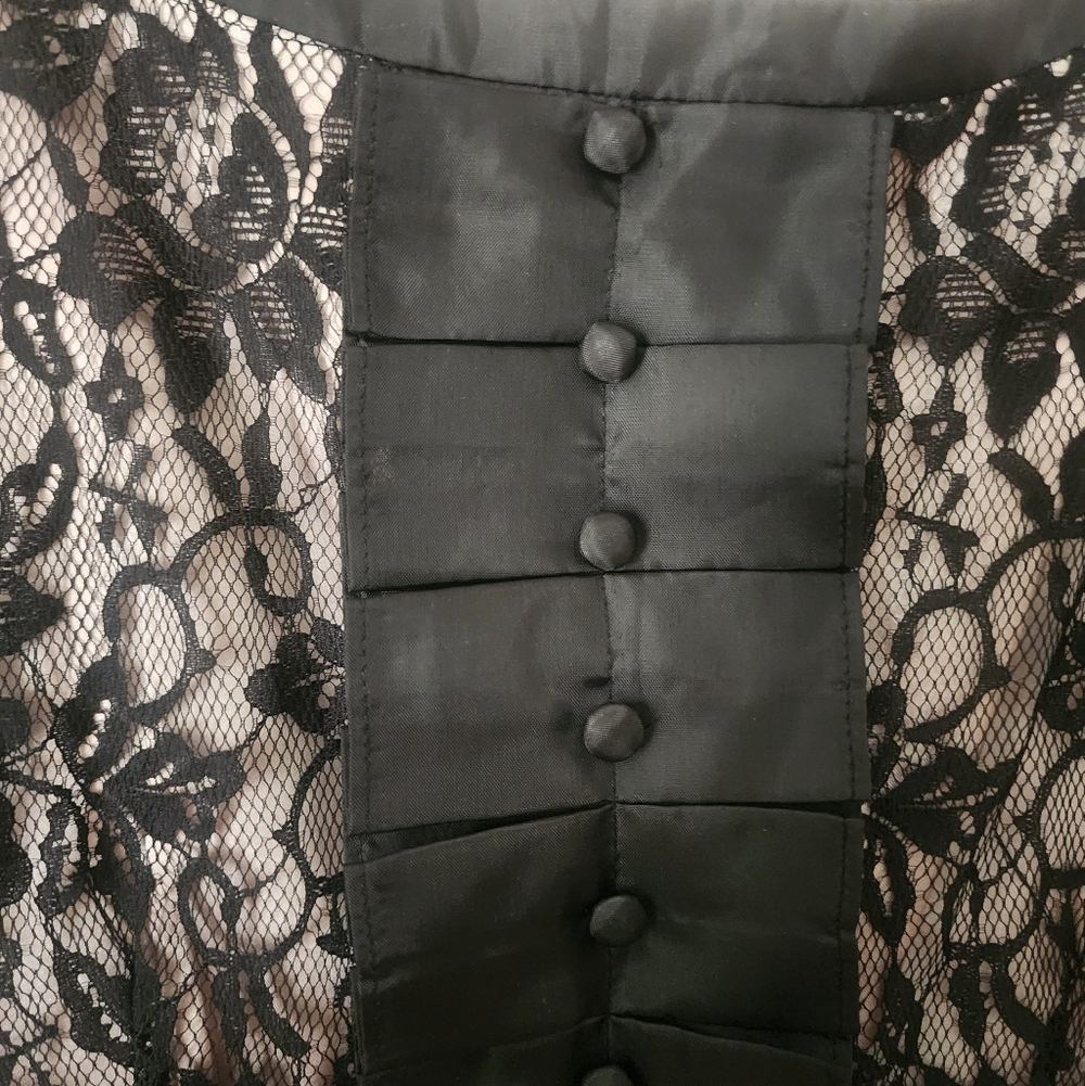 Black Lace Bodice Fit-and-Flare Midi tuxedo-style Satin dress.pit To 18" - Picture 4 of 6